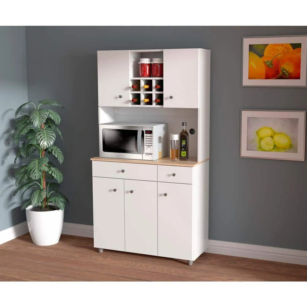 Inval 35.10 in. W x 15.50 in. D x 66.10 in. H Ready to Assemble 5 Door Microwave Storage Utility Cabinet in White and Maple, photo 8 of 8