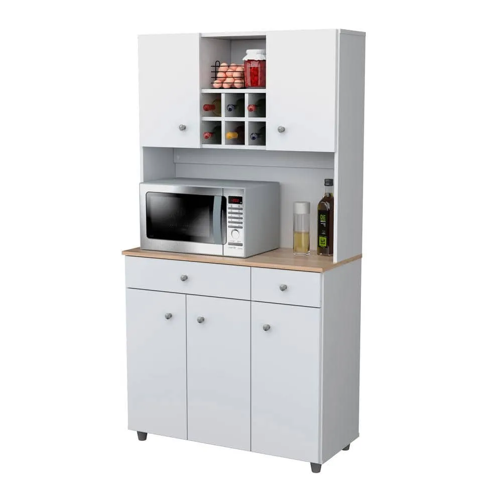 Inval 35.10 in. W x 15.50 in. D x 66.10 in. H Ready to Assemble 5 Door Microwave Storage Utility Cabinet in White and Maple, photo 3 of 8