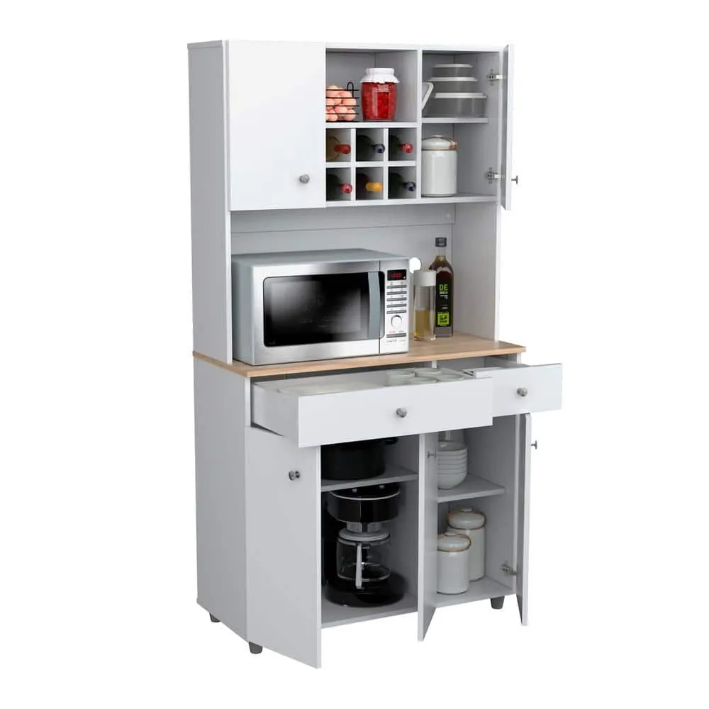 Inval 35.10 in. W x 15.50 in. D x 66.10 in. H Ready to Assemble 5 Door Microwave Storage Utility Cabinet in White and Maple, photo 4 of 8