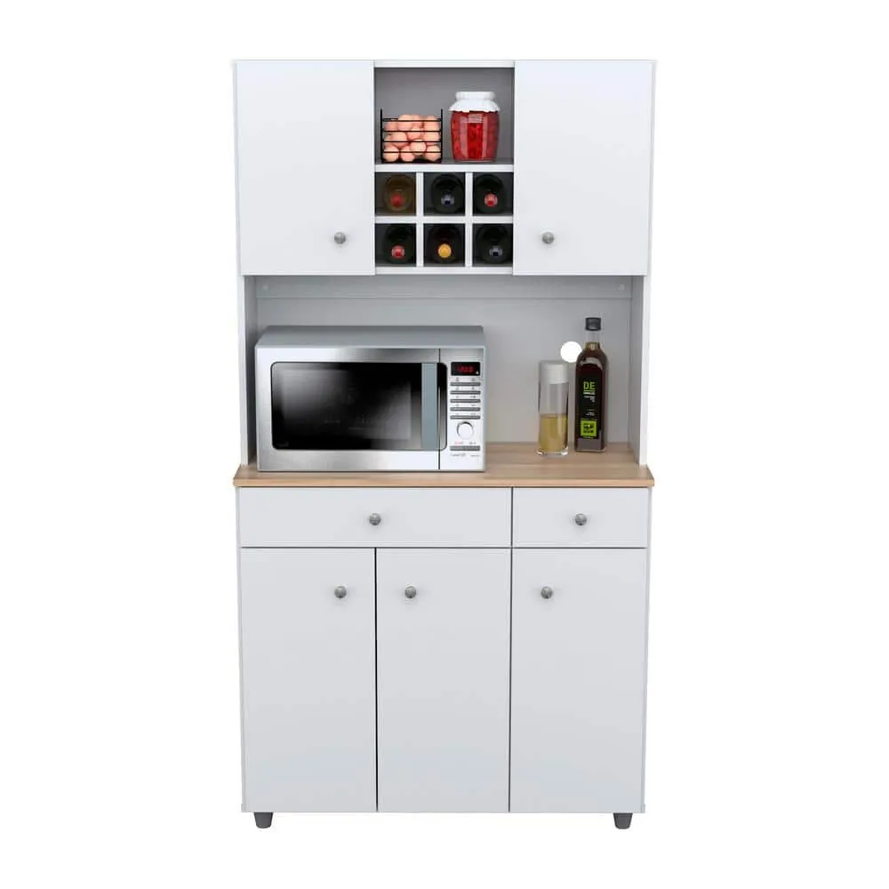 Inval 35.10 in. W x 15.50 in. D x 66.10 in. H Ready to Assemble 5 Door Microwave Storage Utility Cabinet in White and Maple, photo 5 of 8