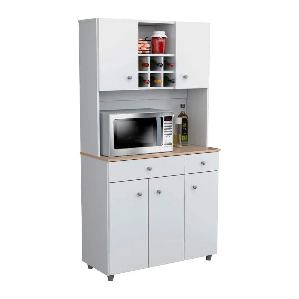 Inval 35.10 in. W x 15.50 in. D x 66.10 in. H Ready to Assemble 5 Door Microwave Storage Utility Cabinet in White and Maple, photo 2 of 8