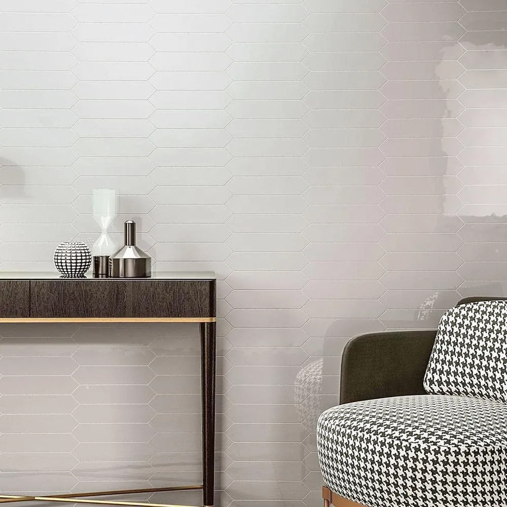 Ivy Hill Tile Axis 2.6 in. x 13 in. White Polished Elongated Hex Ceramic Wall Tile (12.26 sq. ft. / case), photo 7 of 8