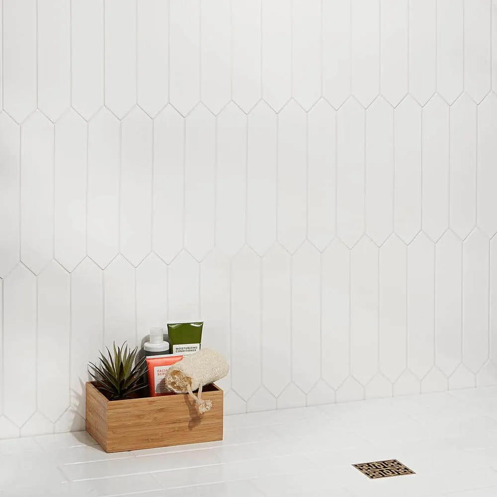 Ivy Hill Tile Axis 2.6 in. x 13 in. White Polished Elongated Hex Ceramic Wall Tile (12.26 sq. ft. / case), photo 2 of 8