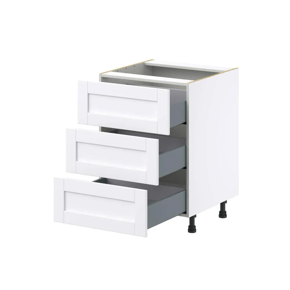 J COLLECTION Mancos Bright White Shaker Assembled Base Kitchen Cabinet with 3 Drawers (24 in. W x 34.5 in. H x 24 in. D), photo 7 of 11