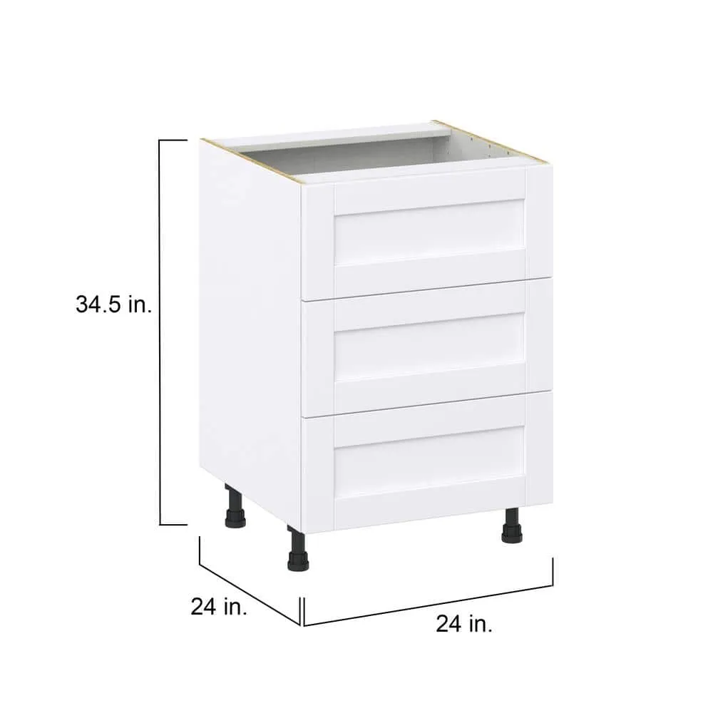 J COLLECTION Mancos Bright White Shaker Assembled Base Kitchen Cabinet with 3 Drawers (24 in. W x 34.5 in. H x 24 in. D), photo 4 of 11