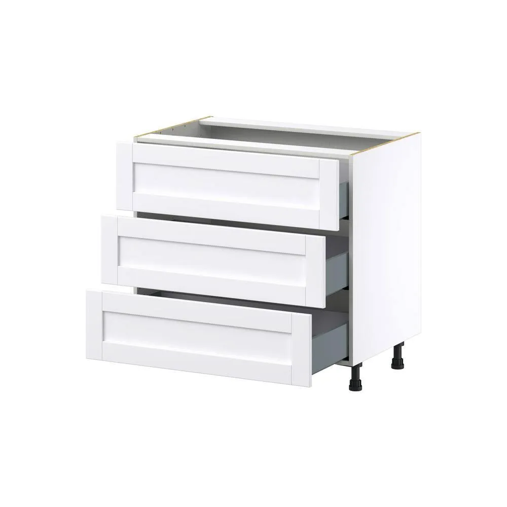 J COLLECTION Mancos Bright White Shaker Assembled Base Kitchen Cabinet for Cooktop with 3-Drawers (36 in. W x 34.5 in. H x 24 in. D), photo 6 of 10