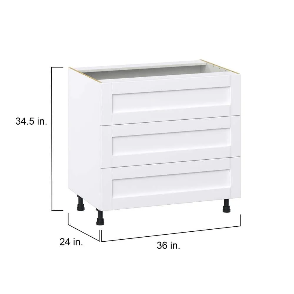 J COLLECTION Mancos Bright White Shaker Assembled Base Kitchen Cabinet for Cooktop with 3-Drawers (36 in. W x 34.5 in. H x 24 in. D), photo 3 of 10