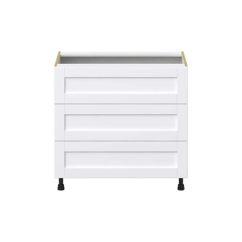 J COLLECTION Mancos Bright White Shaker Assembled Base Kitchen Cabinet for Cooktop with 3-Drawers (36 in. W x 34.5 in. H x 24 in. D), photo 7 of 10