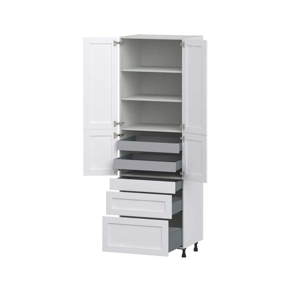 J COLLECTION 30 in. W x 94.5 in. H x 24 in. D Mancos Bright White Shaker Assembled Pantry Kitchen Cabinet with 5-Drawers, photo 7 of 11