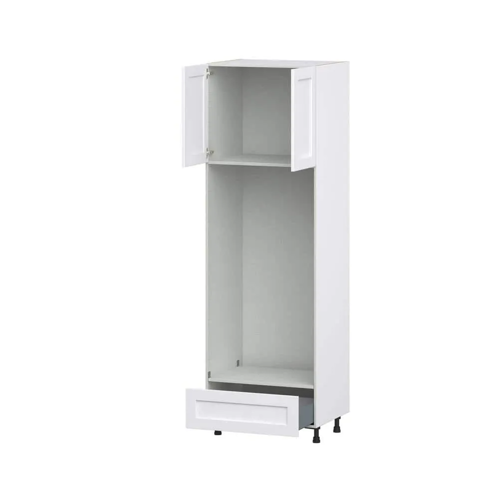 J COLLECTION 30 in. W x 94.5 in. H x 24 in. D Mancos Bright White Shaker Assembled Pantry Micro/Oven Cabinet with Drawer, photo 6 of 10