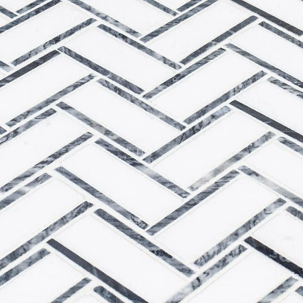 Jeffrey Court Bayou White Herringbone 10.25 in. x 11.875 in. x 6 mm Honed Natural Stone Mosaic Wall and Floor Tile, photo 3 of 4