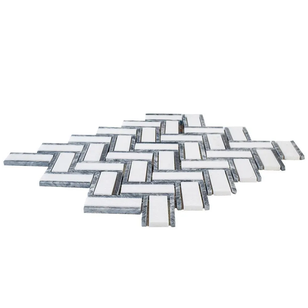 Jeffrey Court Bayou White Herringbone 10.25 in. x 11.875 in. x 6 mm Honed Natural Stone Mosaic Wall and Floor Tile, photo 2 of 4
