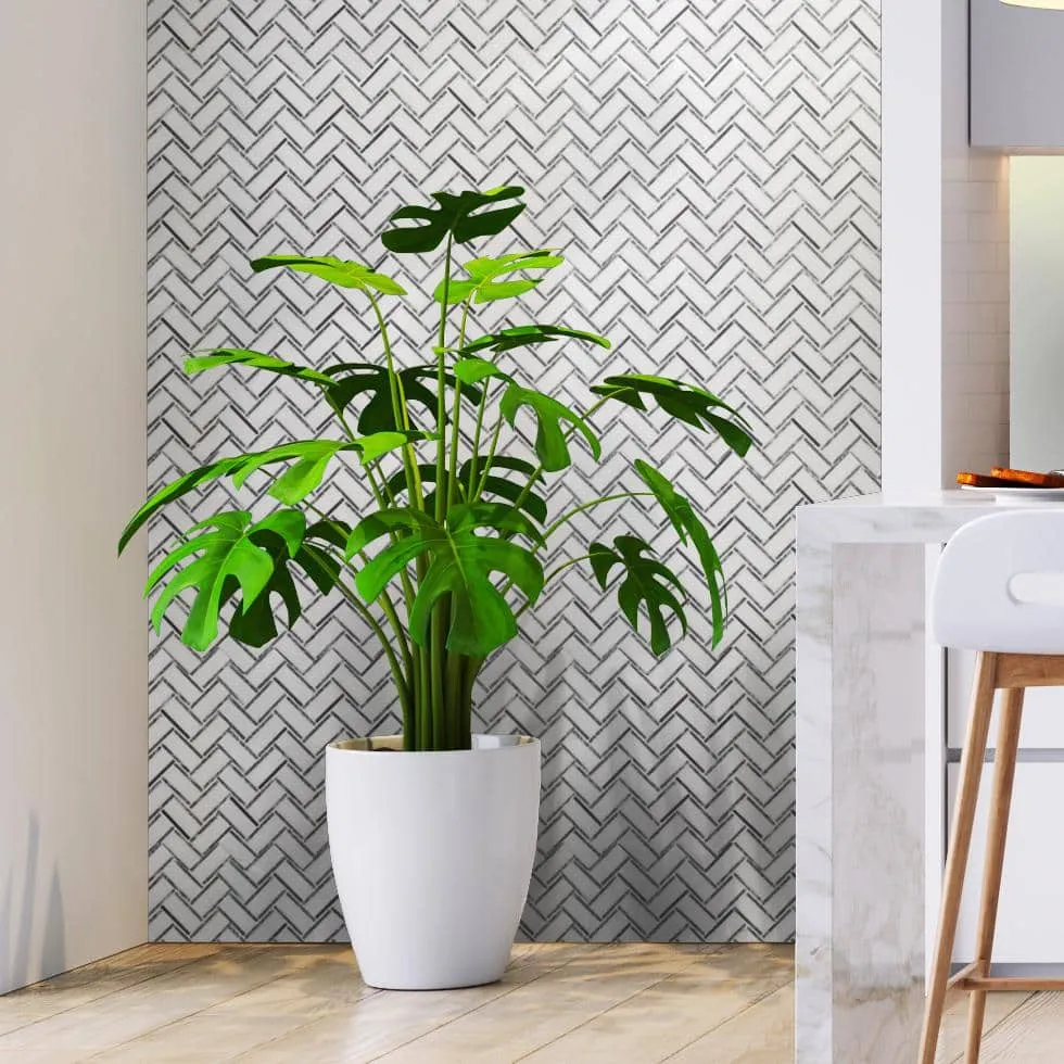 Jeffrey Court Bayou White Herringbone 10.25 in. x 11.875 in. x 6 mm Honed Natural Stone Mosaic Wall and Floor Tile, photo 4 of 4