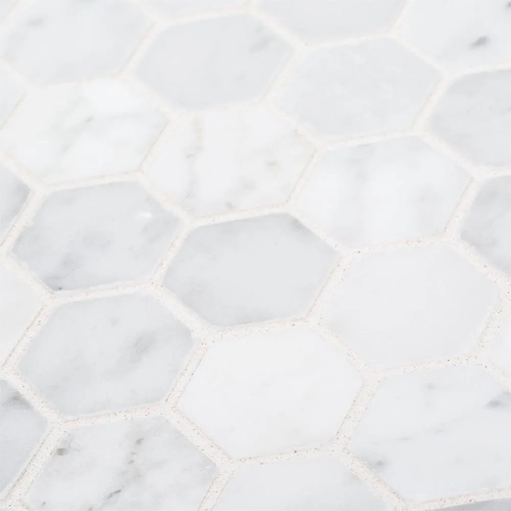 Jeffrey Court Carrara Constellation White 10.75 in. x 11.375 in. x 8 mm Hexagon Honed Marble Wall and Floor Mosaic Tile, photo 3 of 6