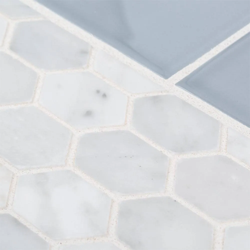Jeffrey Court Carrara Constellation White 10.75 in. x 11.375 in. x 8 mm Hexagon Honed Marble Wall and Floor Mosaic Tile, photo 4 of 6