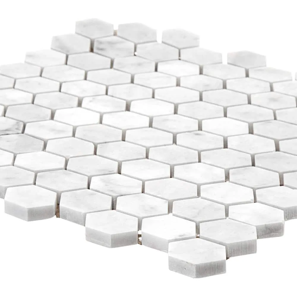 Jeffrey Court Carrara Constellation White 10.75 in. x 11.375 in. x 8 mm Hexagon Honed Marble Wall and Floor Mosaic Tile, photo 2 of 6