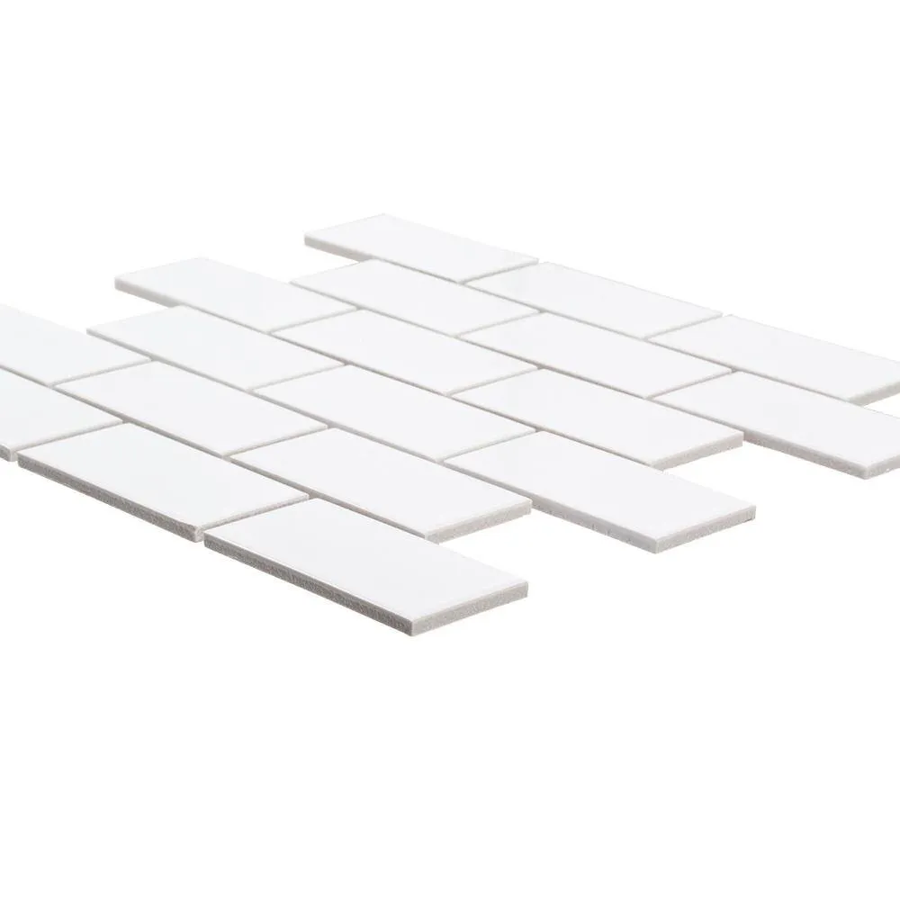 Jeffrey Court Classic 2 x 4 Brick White 11.625 in. x 11.625 in. x 6 mm Interlocking Glossy Porcelain Wall and Floor Mosaic Tile, photo 2 of 5