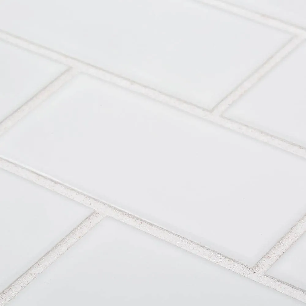 Jeffrey Court Classic 2 x 4 Brick White 11.625 in. x 11.625 in. x 6 mm Interlocking Glossy Porcelain Wall and Floor Mosaic Tile, photo 3 of 5