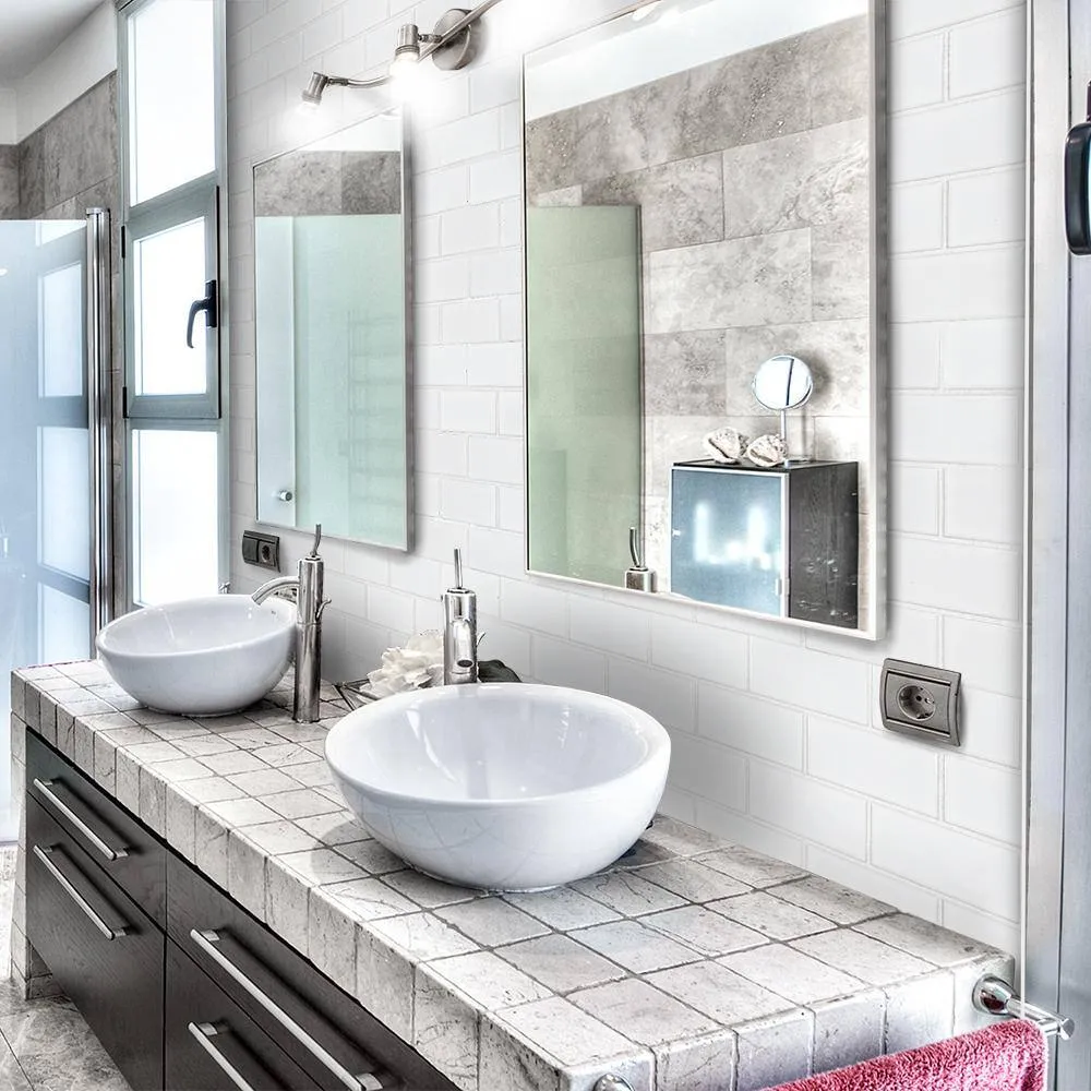 Jeffrey Court Classic 2 x 4 Brick White 11.625 in. x 11.625 in. x 6 mm Interlocking Glossy Porcelain Wall and Floor Mosaic Tile, photo 4 of 5