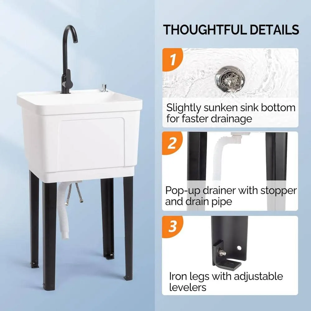 Karl home Freestanding Utility Sink with Faucet - 18.9 x 19.7 in, White, photo 4 of 7