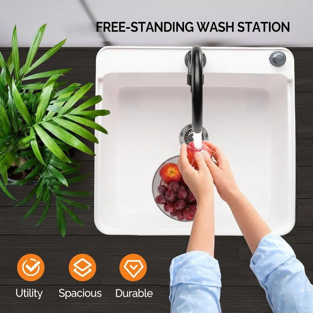 Karl home Freestanding Utility Sink with Faucet - 18.9 x 19.7 in, White, photo 5 of 7