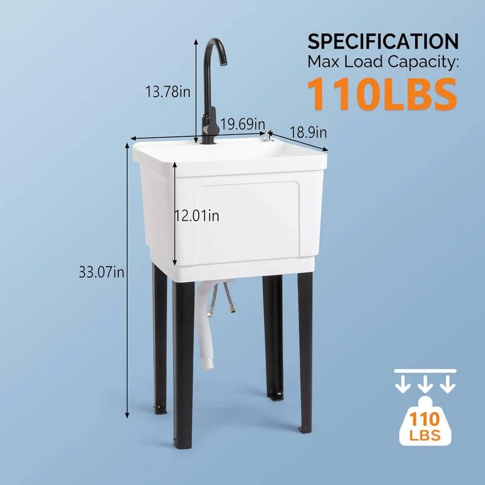 Karl home Freestanding Utility Sink with Faucet - 18.9 x 19.7 in, White, photo 2 of 7