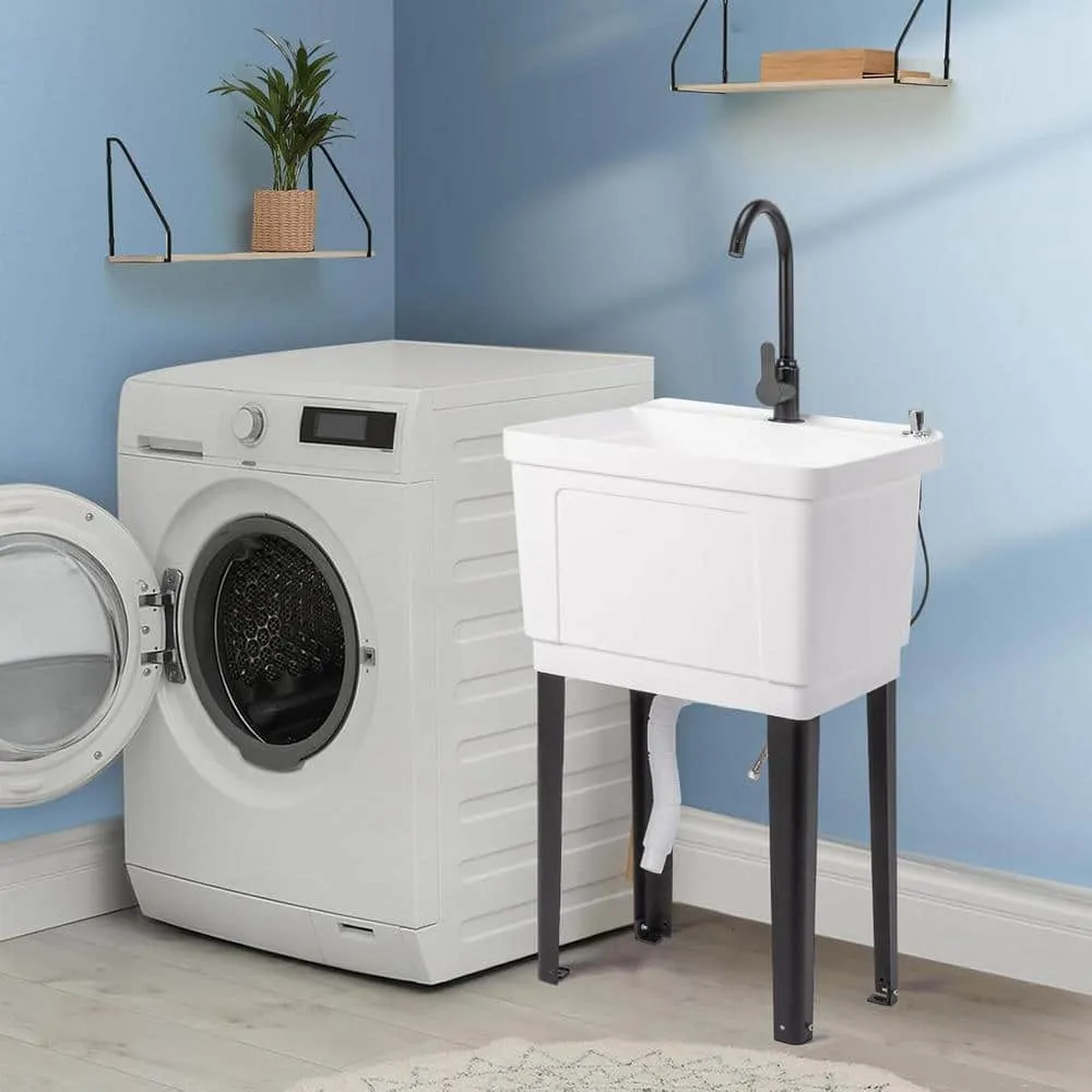 Karl home Freestanding Utility Sink with Faucet - 18.9 x 19.7 in, White, photo 6 of 7