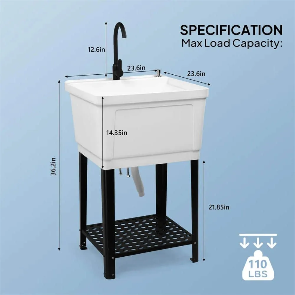 Karl home Freestanding Laundry Utility Sink with Faucet, White, 23.6 in., photo 2 of 7