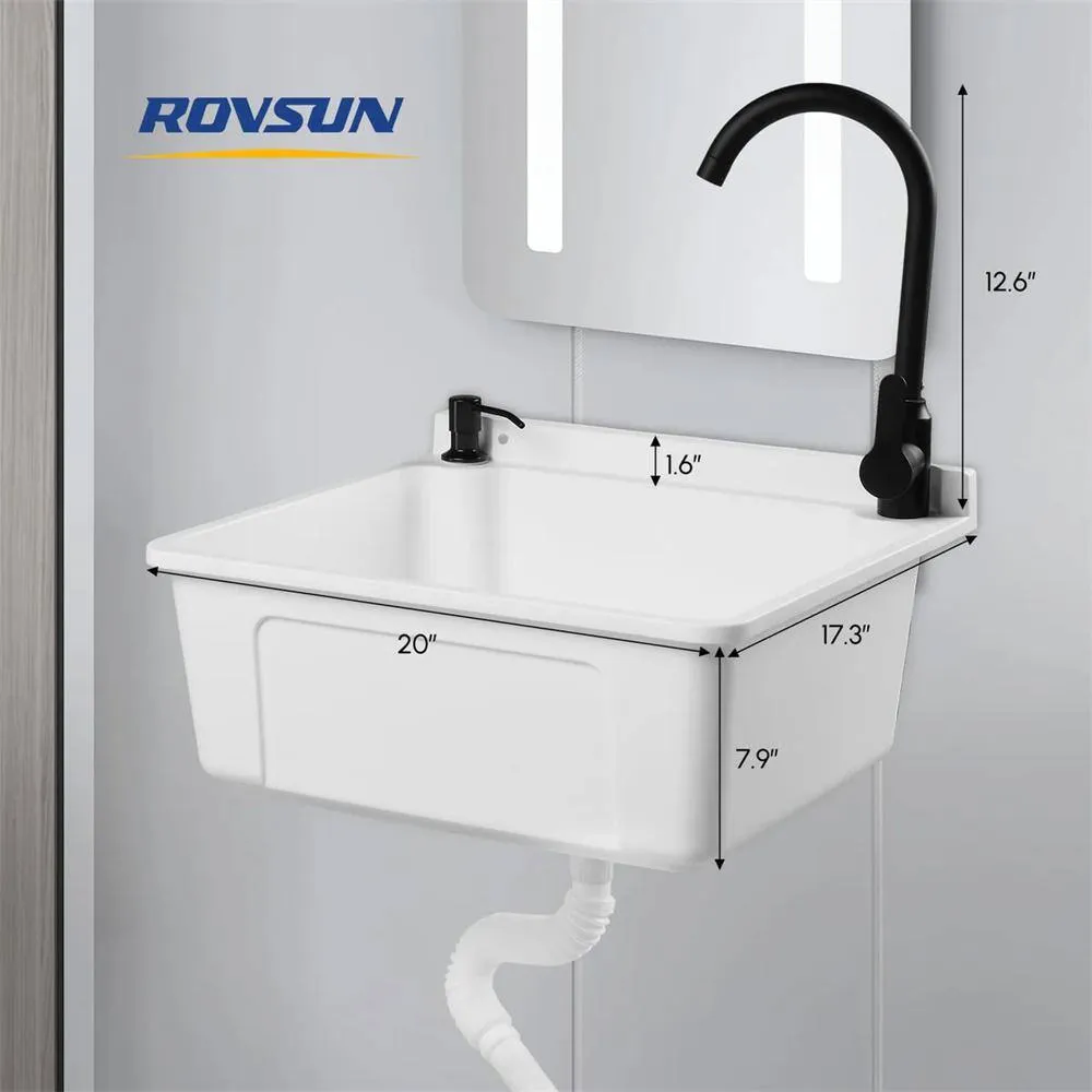 Karl home 17.5 in. Wall Mount Laundry Utility Sink with Faucet in White, photo 5 of 7