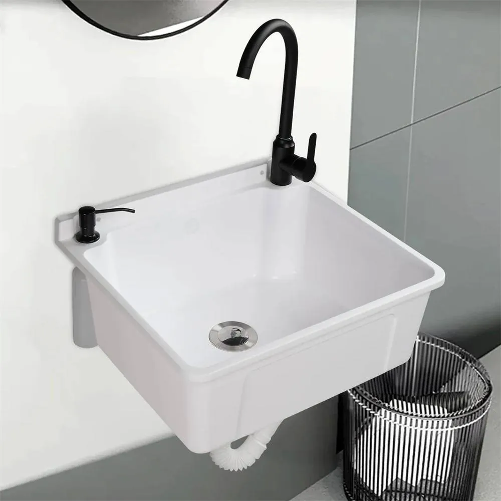 Karl home 17.5 in. Wall Mount Laundry Utility Sink with Faucet in White, photo 2 of 7