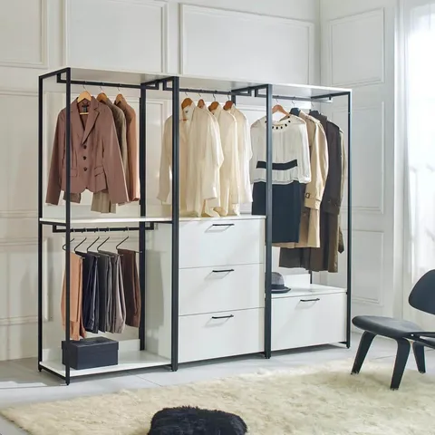 Fiona 96 in. W White Freestanding Walk in Wood Closet System with Metal Frame