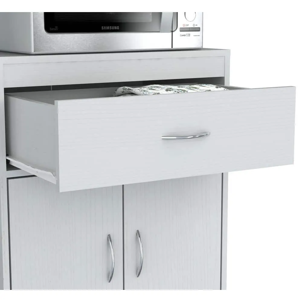 Inval Ready to Assemble 23.62 in. x 15.75 in. x 54.13 in. White Laminate Microwave Storage Cabinet, photo 4 of 5