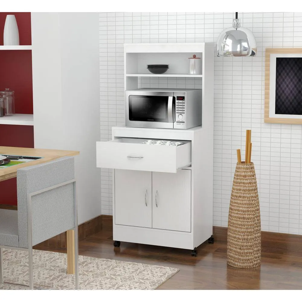 Inval Ready to Assemble 23.62 in. x 15.75 in. x 54.13 in. White Laminate Microwave Storage Cabinet, photo 3 of 5