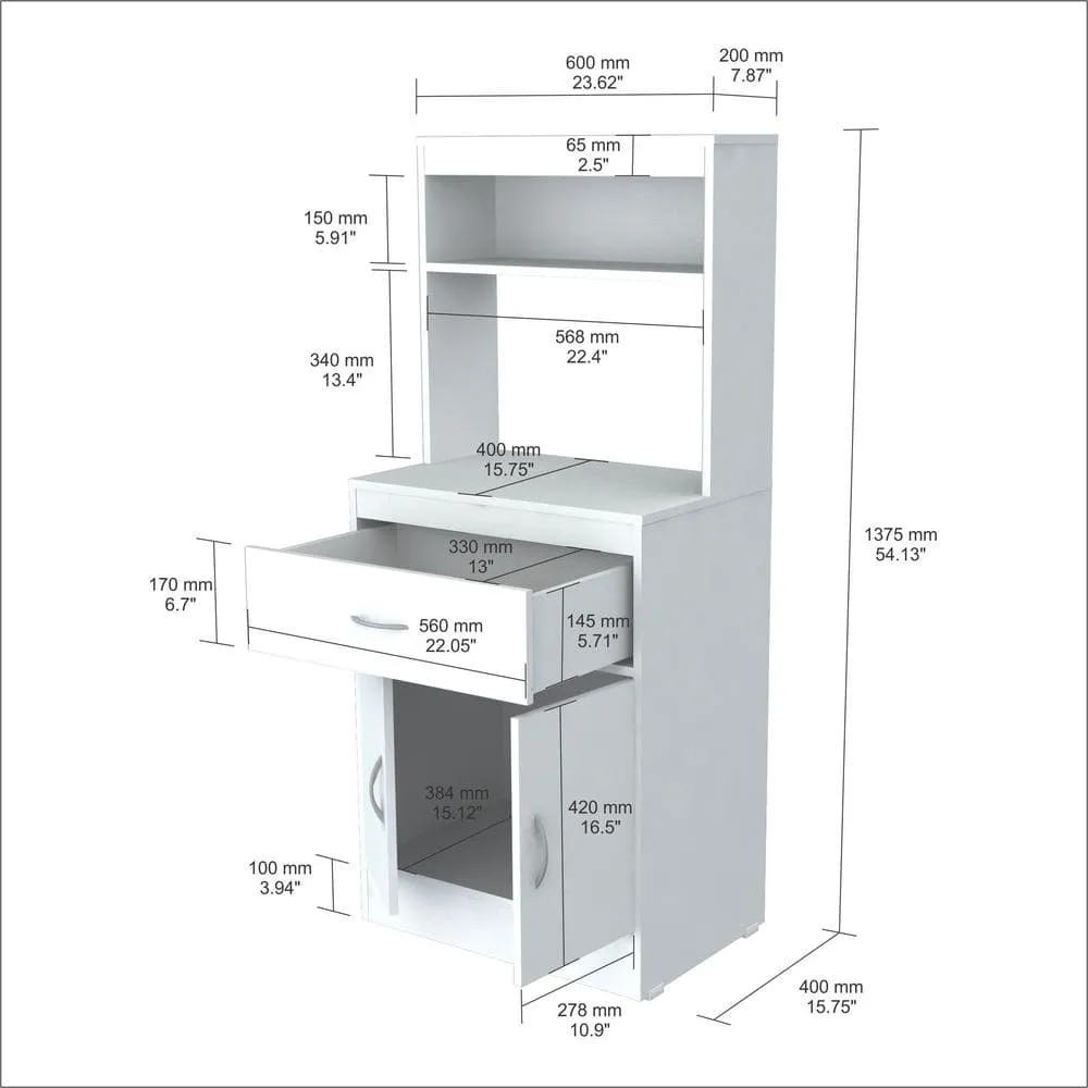 Inval Ready to Assemble 23.62 in. x 15.75 in. x 54.13 in. White Laminate Microwave Storage Cabinet, photo 2 of 5