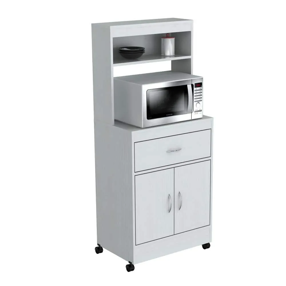 Inval Ready to Assemble 23.62 in. x 15.75 in. x 54.13 in. White Laminate Microwave Storage Cabinet, photo 5 of 5