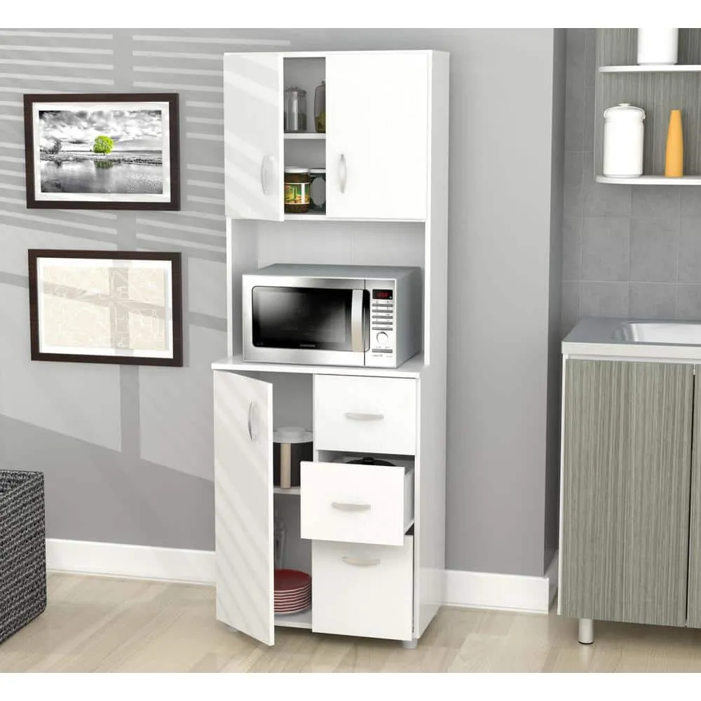 Inval 23.62x15.35x66.14 in. Microwave Storage Utility Cabinet in Laricina White, photo 4 of 5