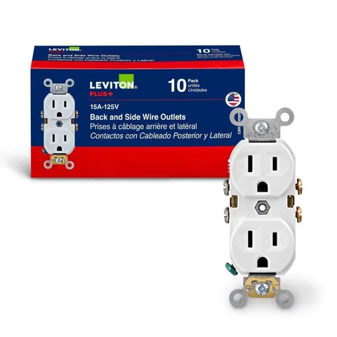 15A Commercial Duplex Outlet (White, 10-Pack)