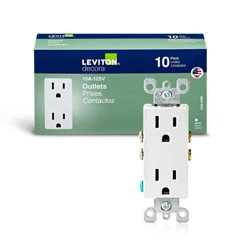 Decora 15A Grounding Duplex Outlet, White (10-Pack)