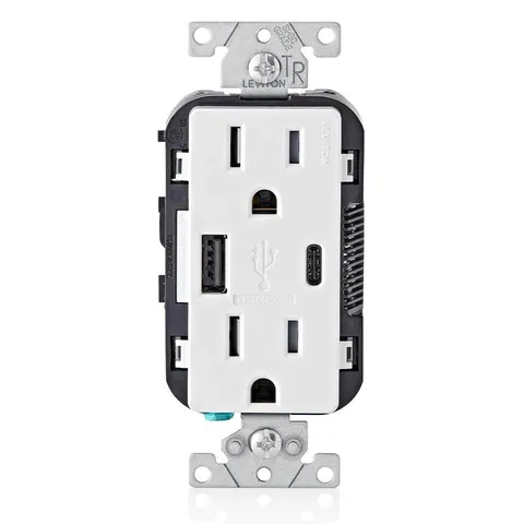 15A Decora Outlet with USB-A & USB-C Charger