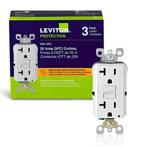 20A SmartlockPro Slim GFCI Duplex Outlet, White, 3-Pack