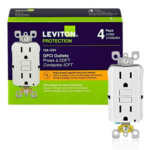 Slim Self-Test GFCI Duplex Outlet, White, 4-Pack