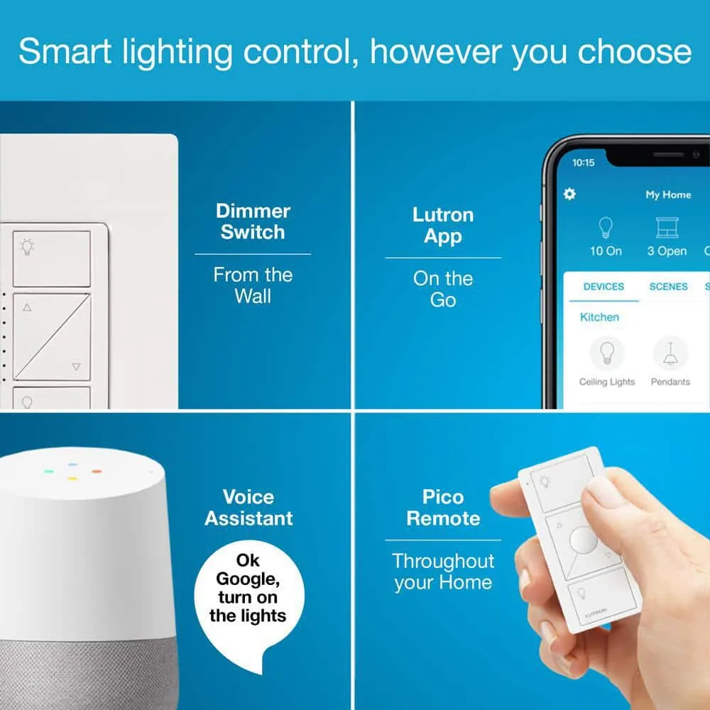 Lutron Caseta Smart Lighting Starter Kit with Smart Hub, Pico Remote, and 2 Dimmer Switches, White (CASETA-2DIMMER-BNDL), photo 5 of 10