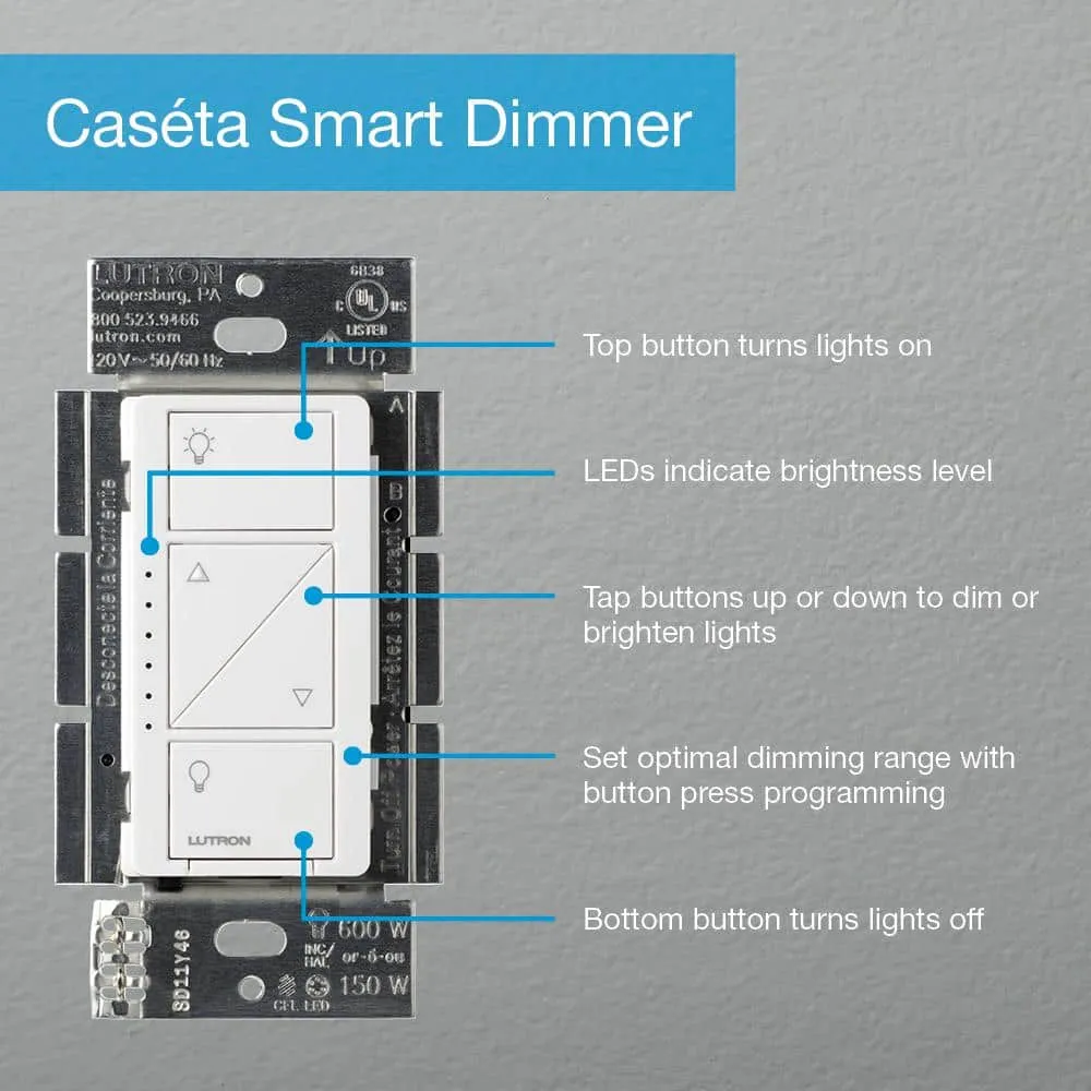 Lutron Caseta Smart Lighting Starter Kit with Smart Hub, Pico Remote, and 2 Dimmer Switches, White (CASETA-2DIMMER-BNDL), photo 9 of 10