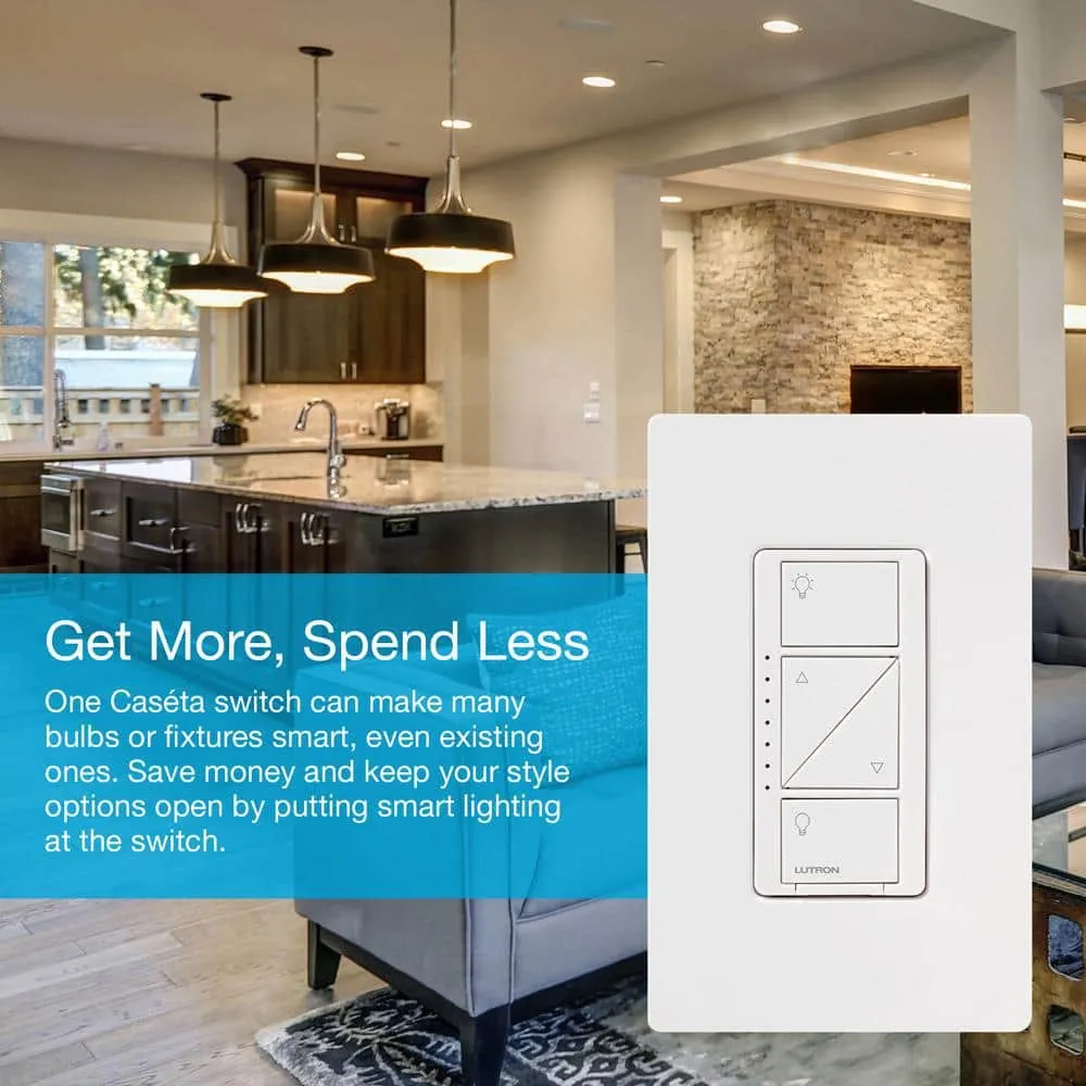 Lutron Caseta Smart Lighting Starter Kit with Smart Hub, Pico Remote, and 2 Dimmer Switches, White (CASETA-2DIMMER-BNDL), photo 2 of 10