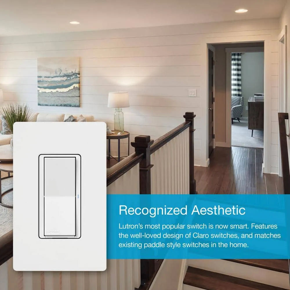 Lutron Claro Smart Switch for Caseta, On/Off Control of Lights/Fans, 5-Amp/Neutral Wire Required, White (DVRF-5NS-WH-R), photo 3 of 14