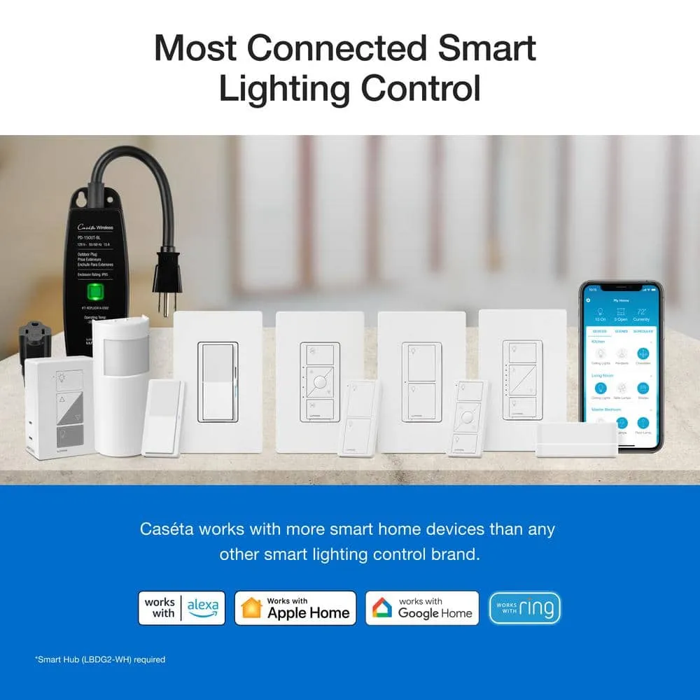 Lutron Claro Smart Switch for Caseta, On/Off Control of Lights/Fans, 5-Amp/Neutral Wire Required, White (DVRF-5NS-WH-R), photo 2 of 14