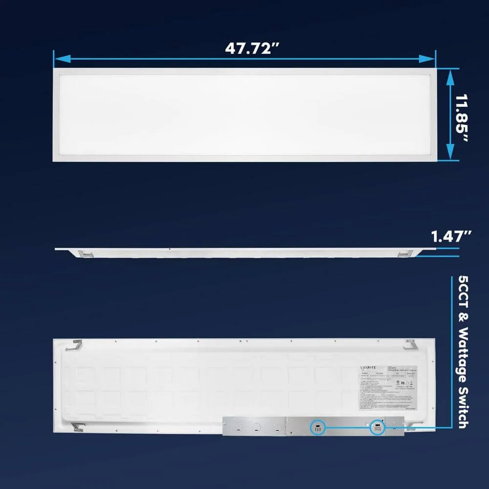 LUXRITE 1 x 4 ft. Integrated LED Flat Panel Light, 5CCT 3000K - 6500K, 20 /30 /40W 5000 Lumens 0-10-Votls Dimmable ETL 4-Pack, photo 5 of 5