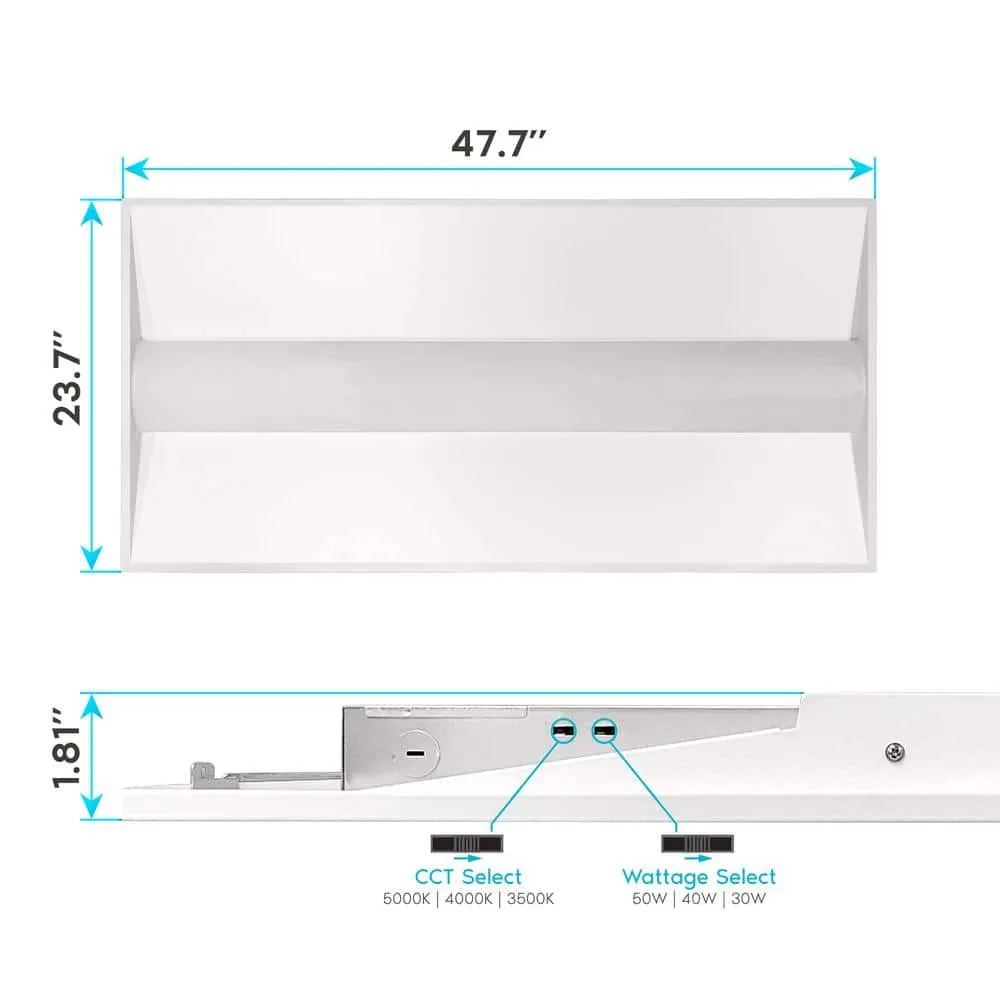 LUXRITE 2 ft.x4 ft. Center Basket Integrated LED Panel Light Troffer 50W 3 Color Selectable 6250 Lumens Dimmable DampRated 2Pack, photo 4 of 7