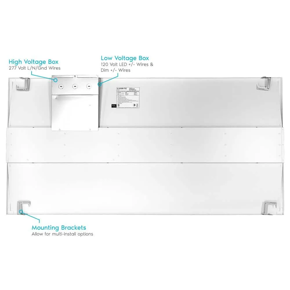 LUXRITE 2 ft.x4 ft. Center Basket Integrated LED Panel Light Troffer 50W 3 Color Selectable 6250 Lumens Dimmable DampRated 2Pack, photo 5 of 7