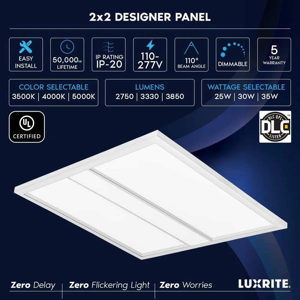 LUXRITE 2 ft. x 2 ft. 2750/3300/3850 Lumens Integrated LED Panel-Light 3 Color Options 3500K/4000K/5000K Dimmable (2-Pack), photo 7 of 7
